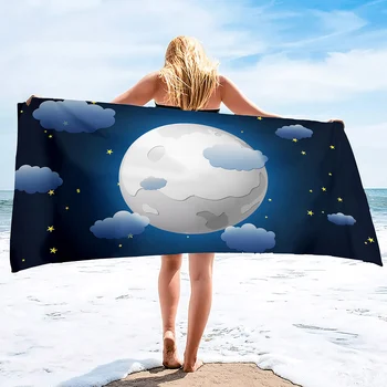 лунен печат Пясък Безплатна плажна кърпа Абсорбираща кърпа за баня Големи кърпи за ръце Басейн Многофункционален лек тънък бърз сух басейн кърпа
