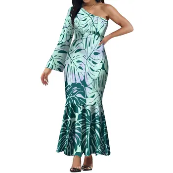 Лято жените обичай дълъг ръкав едно рамо рокля полинезийски реколта племенен стил голям мъж рокля вечерно парти