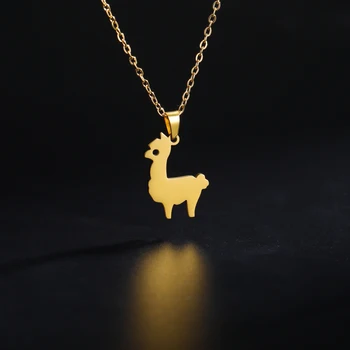 Малка Алпака Колие от неръждаема стомана за момичета Дами Сладко животно овца злато цвят висулка прекрасен бижута подаръци 2023 Ново в