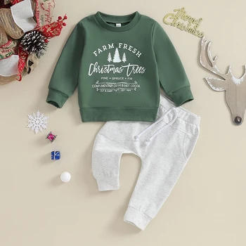 Малко дете бебе момче момиче коледни екипировки Дядо писмо печат пуловер суитчър панталони 2бр комплект Коледа дрехи