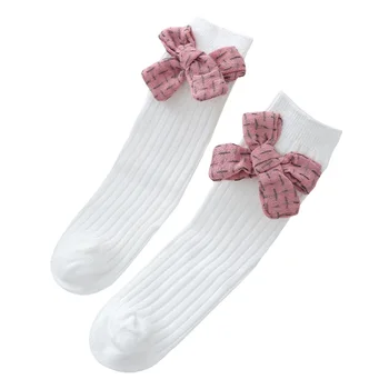 Малко дете деца момичета дълги чорапи плътен цвят сладък печат Bowknot деца коляното дължина чорапи пролет есен случайни чорапи
