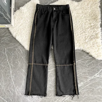 Марка Мъжки дънки Корейска версия Студент Ежедневни панталони High Street Straight Loose Wide Leg Jeans Black Grey Blue Baggy Jeans A06