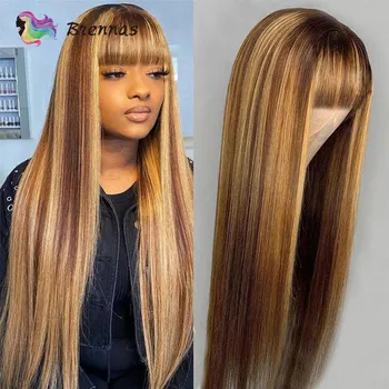 Маркирайте перуки с бретон мед блондинка права човешка коса перука плътност 180 перуански прав човешка коса без лепило перуки за жени