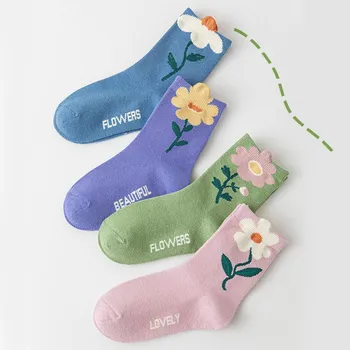 Меки дишащи малки деца момичета накъдрен чорапи памук бебе глезена чорап реколта цветен модел деца училище чорап бебе етаж чорап