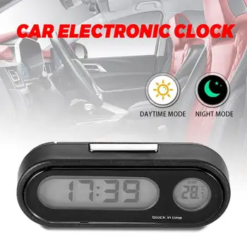 Мини електронен часовник за кола часовник Авто часовници Светеща подсветка Аксесоари за дисплей Цифров термометър за стайлинг на автомобили LCD Z6W3