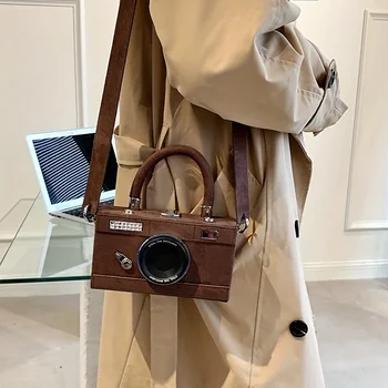 Мини камера форма чанти, PU матирано кожа Crossbody чанта, реколта съединител новост чантата за жени