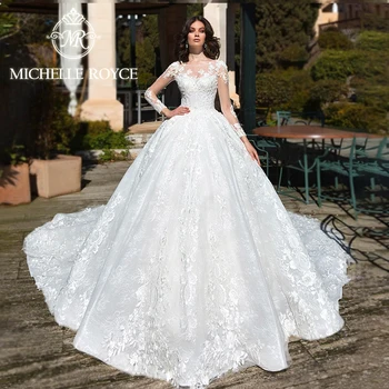 Мишел Ройс Луксозна бална рокля Сватбени рокли за жени 2023 Апликации с дълъг ръкав лъжичка сватбена рокля Vestidos de Novia