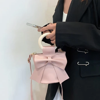 Мода Дамски чанти за клъч Летни розови Bowknot женски чанти за подмишници Малка квадратна чанта за рамо на сладко момиче