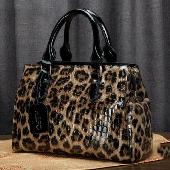 Мода луксозна марка Leopard чанти голям капацитет голяма пазарска чанта висококачествена истинска cowhdie кожа чанта естествена кожа жени чанта