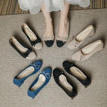 Мода плета приплъзване на помпи лък обувки жени окото мокасини участък балет плитка рокля обувки мокасини комфорт балет работни обувки