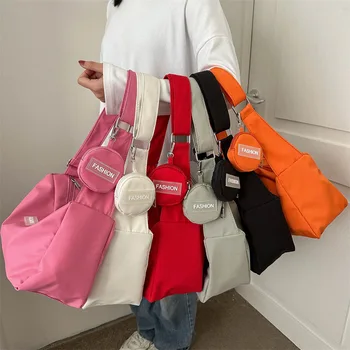 Мода плътен цвят рамо чанта голям капацитет crossbody чанти за жени широка каишка мека платно чанта за студент на едро 2033