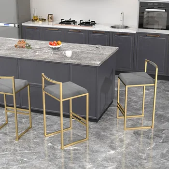 Модерни платнени бар столове за кухненски мебели Iron High Stool Nordic Luxury Creative Velvet Counter Chair