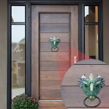 Модерно изкуство Дракон врата чукче метал капка пръстен ръка люлка звънец смола симулация дракон главата стена висящи врата повикващия чукче