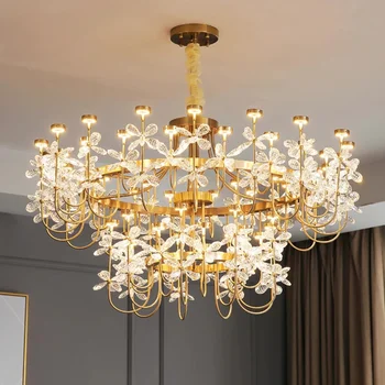 Модерно цвете кристал полилей осветление злато луксозна висулка лампа за живеене трапезария спалня дома деко висящи осветителни тела