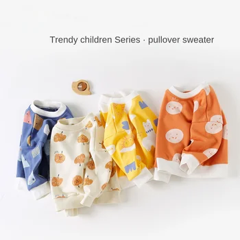 Момчета в есенни пуловери, зимни момичета, бебешки върхове Корейска версия на Чао Шуай нова детска градина чист памучен пуловер карта модел