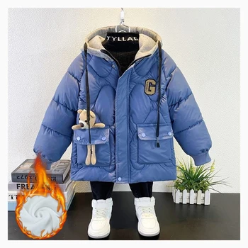 Момчета сгъстяват зимни якета Детски топъл памучен цип Връхни дрехи Детски ветроупорни модни дрехи Ежедневни плюс кадифе палто