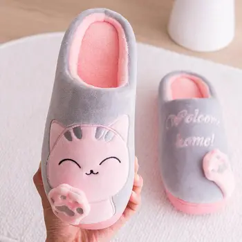 Мъже Дамски сладки чехли с Lucky Cat Cartoon Design Топло и меко за вътрешни домашни джапанки дамски обувки любовник Коледа подарък