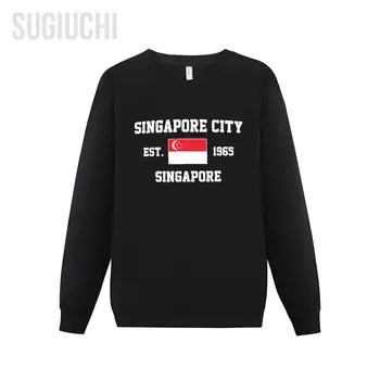 Мъже Жени Качулки Сингапур EST.1965 Сингапур Сити Капитал Hoodie пуловер Суитчъри O-образно деколте стил памук Унисекс
