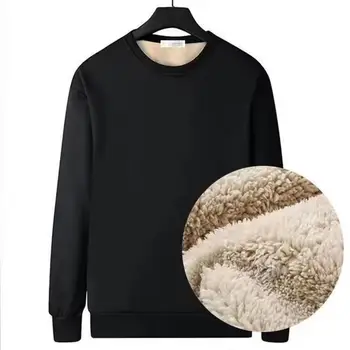 Мъже руно подплата суитчър O-образно деколте дълъг ръкав топло термо пуловер върховете есента