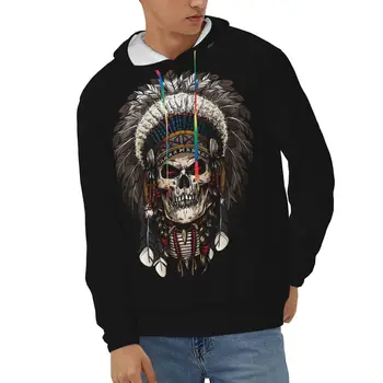 Мъже Сива врана Есен Зима Ежедневни качулки American Chief Skull Мъжки пуловер Суитчър Streetwear