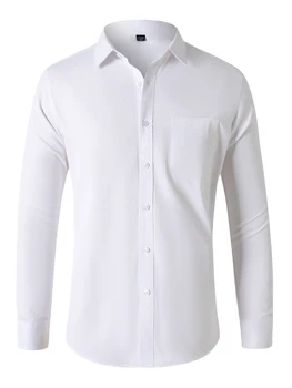 Мъжка бяла риза с дълъг ръкав Бизнес рокля Работни дрехи Плътен цвят жилетка Lel Top