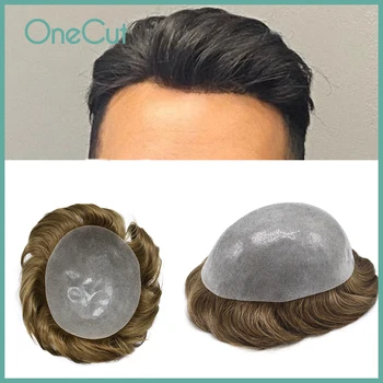 Мъжка коса Мъжки системи Капилярна протеза V Loop 0.8-0.1mm SKIN Подмяна на човешка коса за мъже Естествена линия на косата Remy перуки Toupee