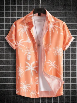 Мъжка риза Лятно облекло Кокосово дърво Графични 3D принтирани ризи Мъжки блузи с къс ръкав Улично облекло Свободни ежедневни хавайски ризи