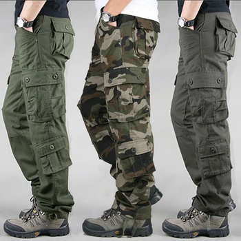 Мъжки ежедневни карго панталони на открито армия военни тактически панталони голям размер 8 джоба памук хлабав гащеризони панталони мъжки панталони