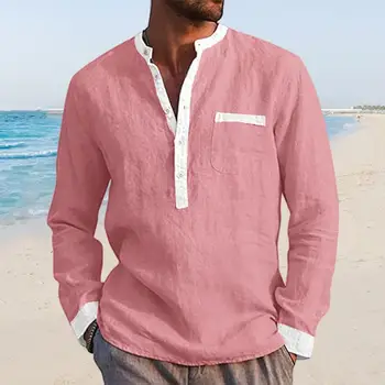 Мъжки официална риза стилен мъжки Henley яка пуловер тънък годни мека материя за ежедневно пътуване случайни пролет/есен екипировки случайни
