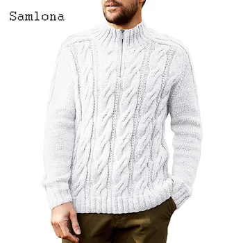 Мъжки плетене пуловер реколта цип основни Топ пуловери 2023 есен зима случайни ретро вълна нарязани джъмпери Мъжка мода пуловери