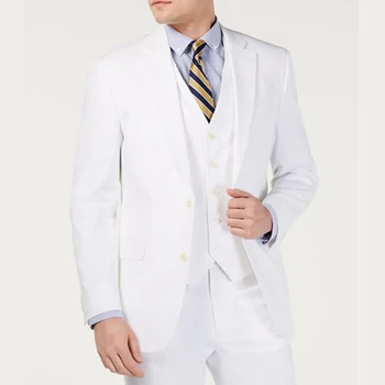 Мъжки сватбени бизнес костюми бели 2023 Нов моден пролетен плажен комплект от висок клас 3 броя (яке + панталон + жилетка)Trajes De Hombre