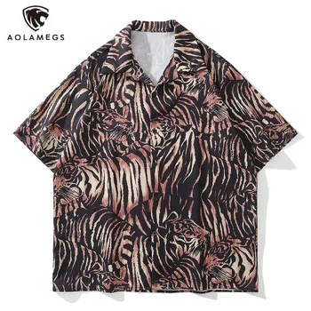 Мъжки хавайски ризи Улично облекло Китайски стил Големи тигри Принт риза Хип-хоп Лято Ежедневни ризи с къс ръкав Високи улични върхове