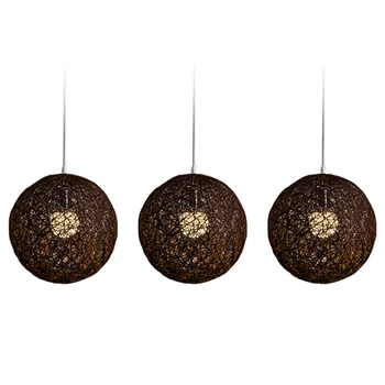 Нов 3X кафе бамбук, ратан и юта топка полилей индивидуално творчество сферичен ратан гнездо абажур