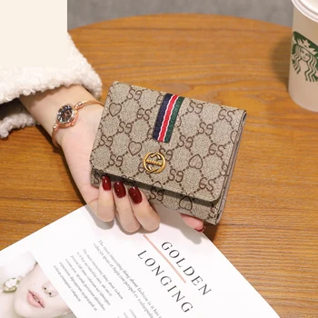 Нов моден луксозен портфейл за жени от естествена кожа тънка къса чанта за дама малка чанта за пари притежател на карта организатор