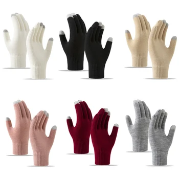 Нов сензорен екран ръкавици пълен пръст ръкавици акрилни двойка ръкавици плътен цвят колоездене топло открит зимата плетени ръкавици Перчатки