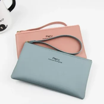 Нова корейска версия на дамската чанта дълъг цип ръка висящи многофункционални мобилен телефон чанта плътен цвят чантата