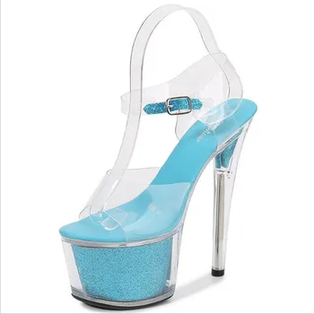 Нова лятна дума със сандали женски див прост PVC катарама 16.5CM тънки високи токчета отворени пръсти водоустойчиви платформа обувки жена 2023