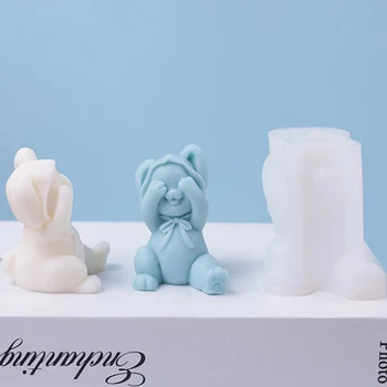 Нова шапка заек силиконова форма DIY ръчно изработени свещ сапун мазилка смола вземане инструмент 3D животински шоколад лед куб мухъл дома подарък