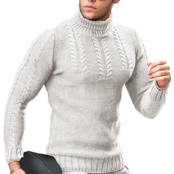 Нови мъже зимни топли водолазка тънък усукани цвете дълъг ръкав пуловер пуловер Топ трикотаж твърди пуловери мъжки плетен пуловер