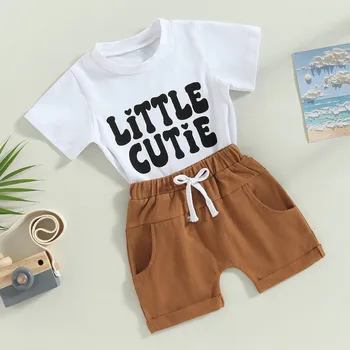 Новородено бебе момчета къси панталони комплекти летни дрехи 2023 Тениска с къс ръкав с ластик Къси панталони Облекло Бебешки артикули Неща