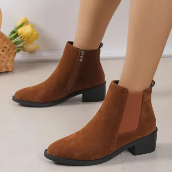 Обувки за жени 2023 Висококачествени дамски ботуши Мода Твърди модерни ботуши Жени Нови заострени ботуши до глезена Zapatos