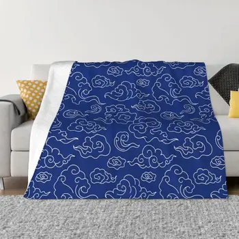 Одеяло фланела китайски син облак уютен мек FLeece покривка за легло