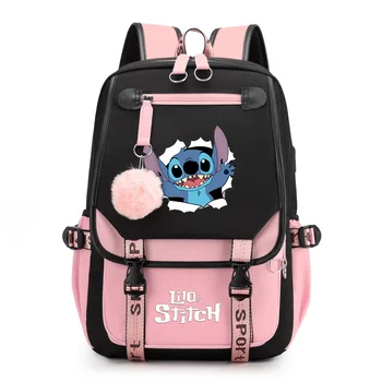 Оригинални раници Disney Lilo Stitch Водоустойчив лаптоп с голям капацитет Обратно към Schoolbag момиче раница пътуване чанта Mochila подаръци