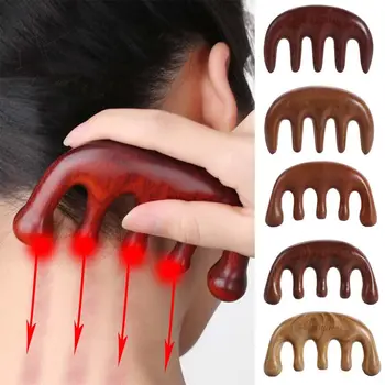 Остъргване на сандалово дърво стимулация рефлексология широки зъби гребен за коса скалп масаж дървен масаж гребен за коса инструмент за грижа за косата
