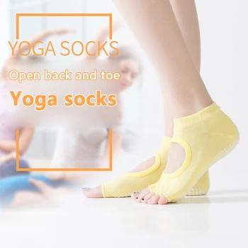Отворени пръсти и без гръб йога чорапи с лепило на средната тръба за анти хлъзгане йога чорапи пилатес сцепление ниско глезена чорап