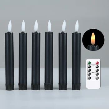 Пакет от 6 Хелоуин къси черни LED тънки свещи с дистанционно, таймер реалистични пластмасови фалшиви LED прозорец свещ за сватбена ваканция