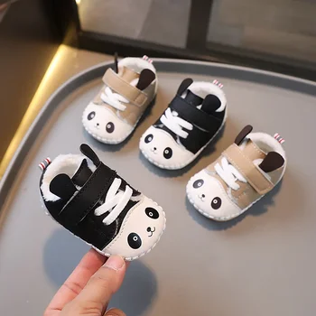 Памучни обувки за мъжки и женски бебета на възраст 0-1 и половина години през зимата с меки подметки и плюш за малки деца на възраст 3-6-12 години