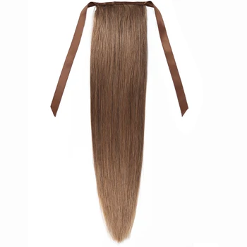 Панделка Конска опашка Човешка вратовръзка за коса, увита около #6 Цвят прав конска опашка 100% реални разширения за коса Елегантен естествен за ежедневна употреба