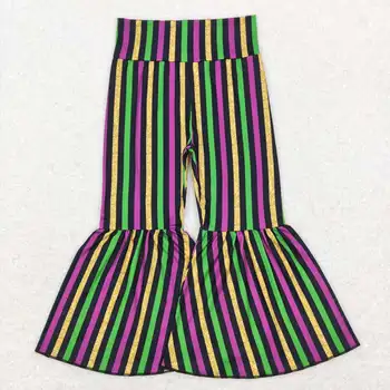 Панталони на едро гореща продажба Детски дрехи за бебета момичета Mardi Gras лилаво зелено черно злато раирани панталони