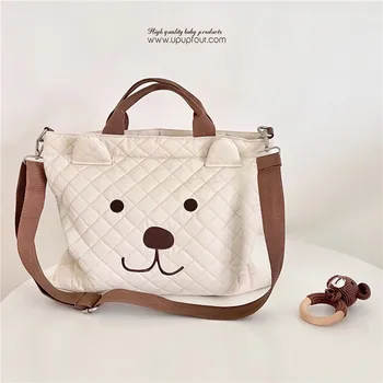 Пелена чанти голям капацитет карикатура мечка памук преносим пътуване майчинство мама чанта жени чанта